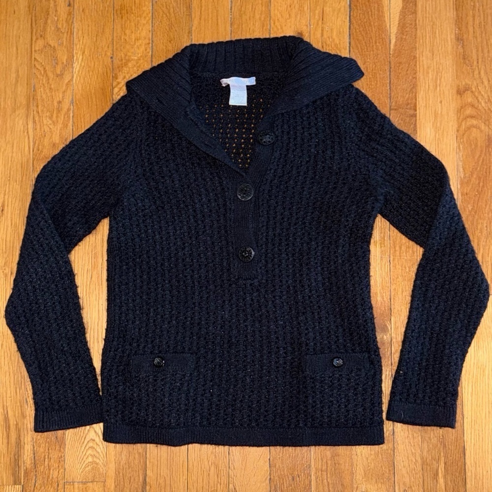 REBECCA TAYLOR Pullover Knit Sweater Baby Alpaca Black Button Medium